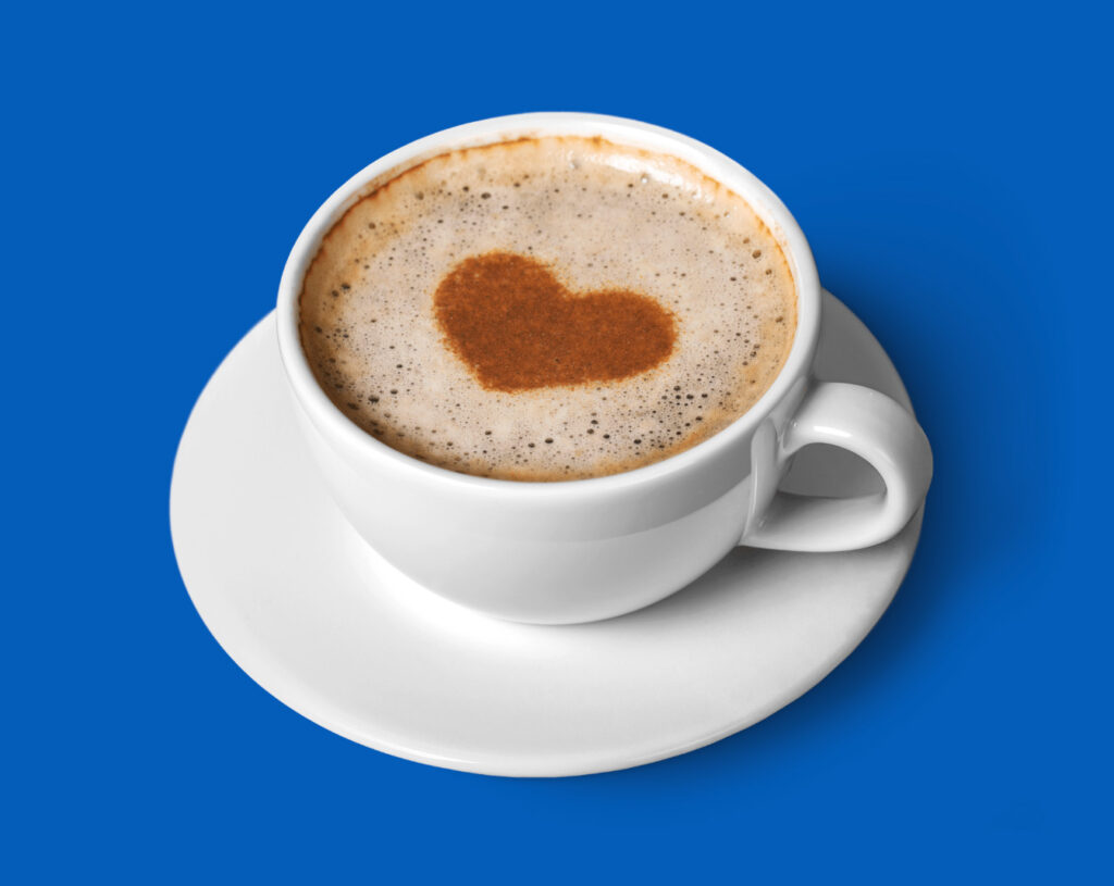 Coffee cup on a blue background